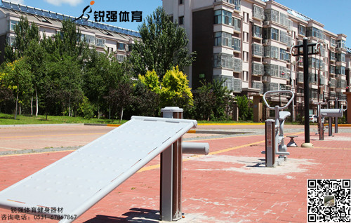 在济南市天桥区某小区建立的广场健身中心    有专业的健身房和室外场地、