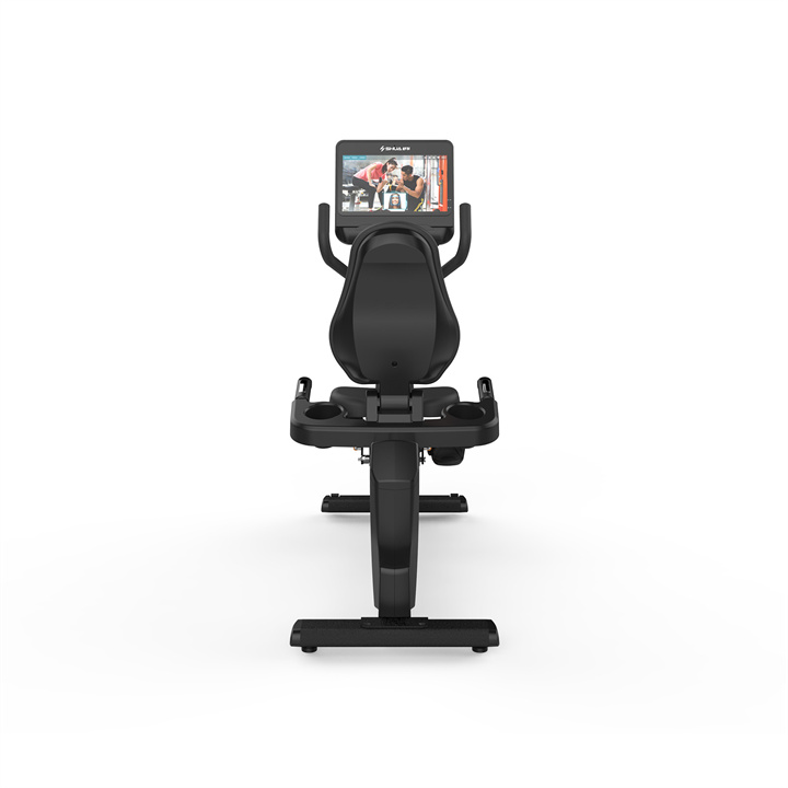 商用卧式健身车SH-B9100R(触屏版)曲柄达3PCS，采用ECB电磁控阻力系统，