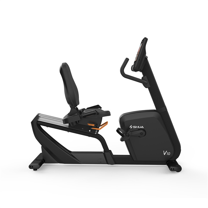 商用卧式健身车SH-B9100R(触屏版)曲柄达3PCS，采用ECB电磁控阻力系统，