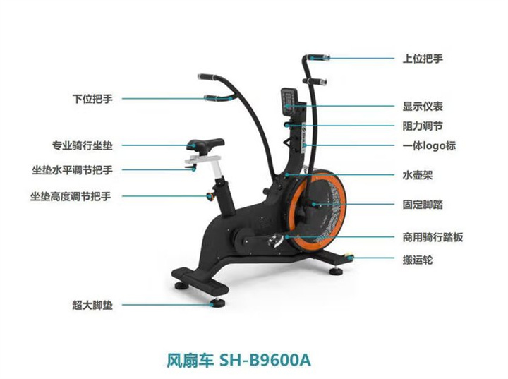 风扇车SH-B9600A主要锻炼心肺功能、腿部肌肉、胸部肌肉、手臂肌肉。